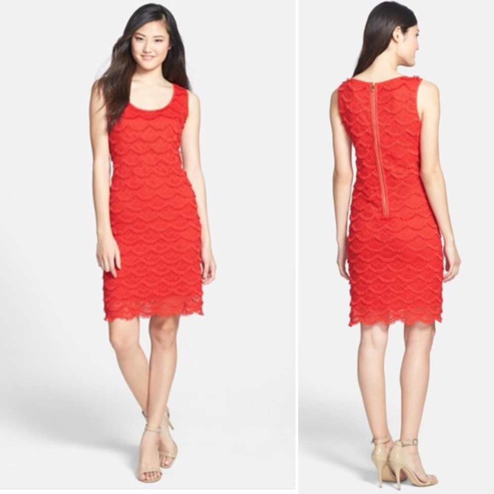 Red fringe lace dress
